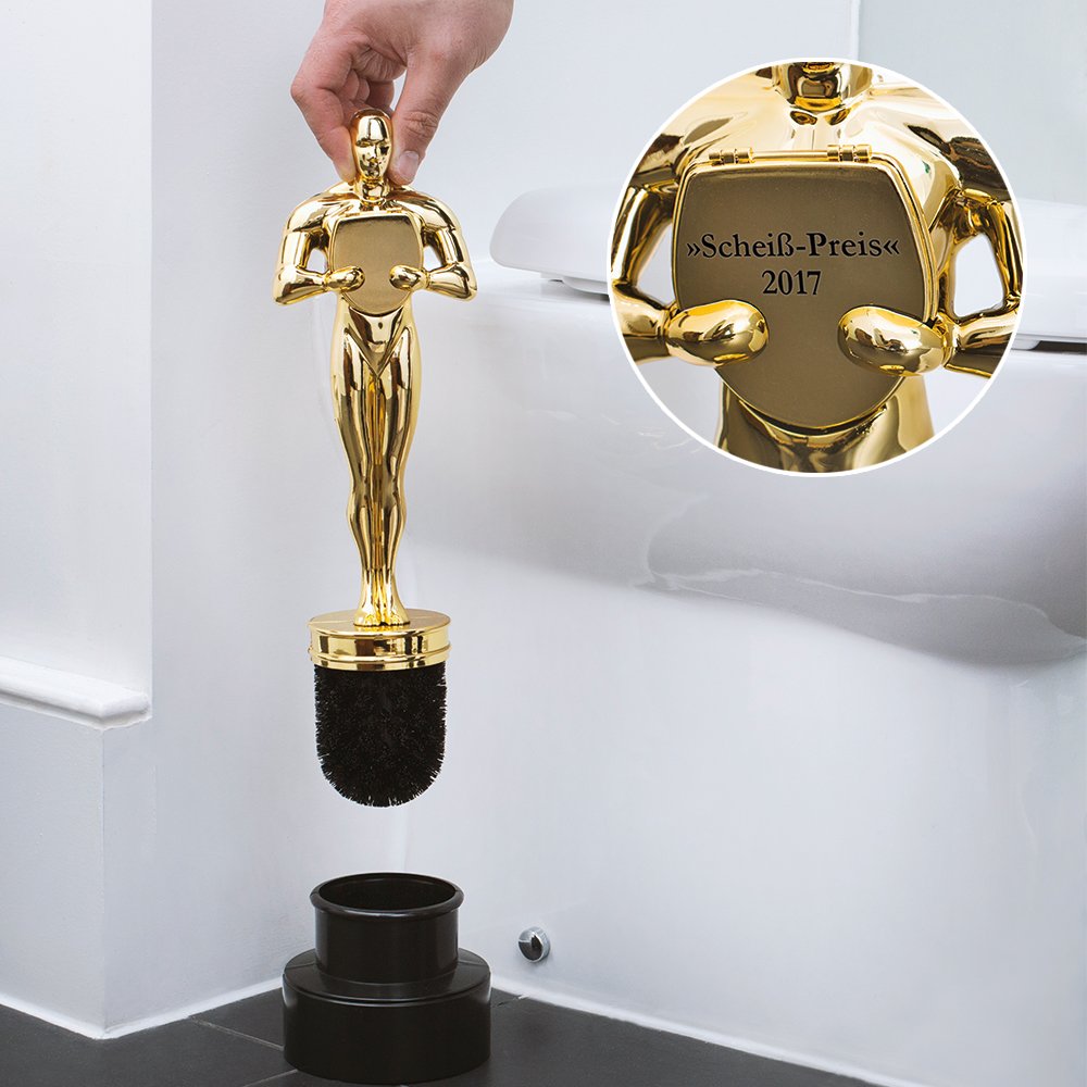 Brosse WC en forme de statuette trophée personnalisable, cadeau humoristique